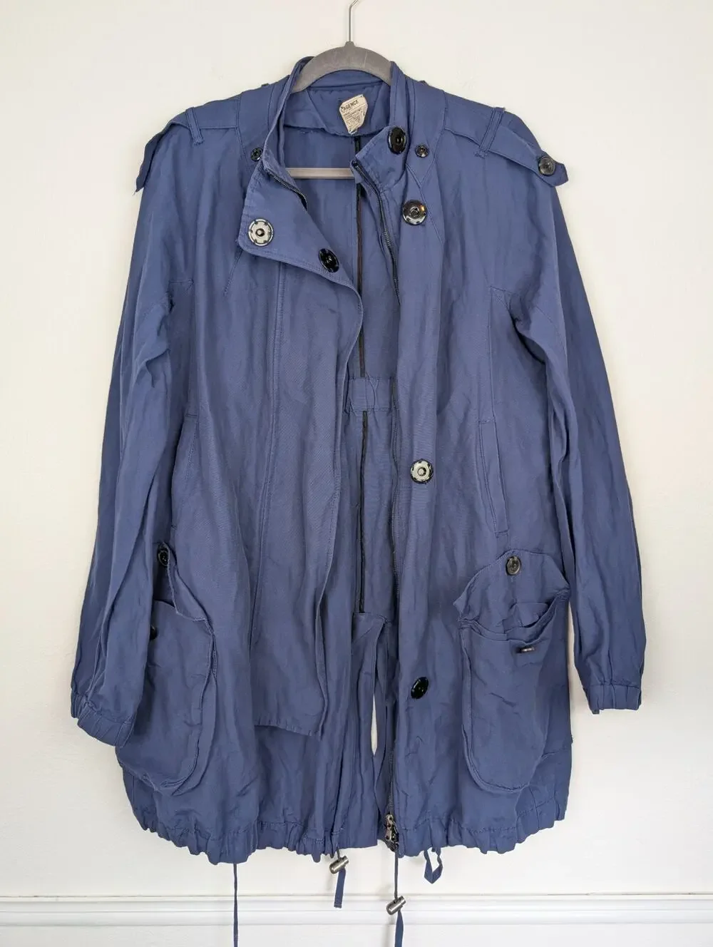 L'Agence Parka Jacket Metallic Utility Designer Luxury Pockets Blue Size M
